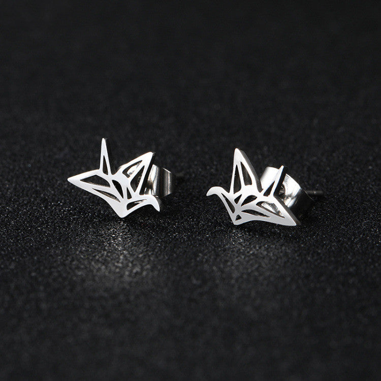 La Grue: Origami crane stud earrings