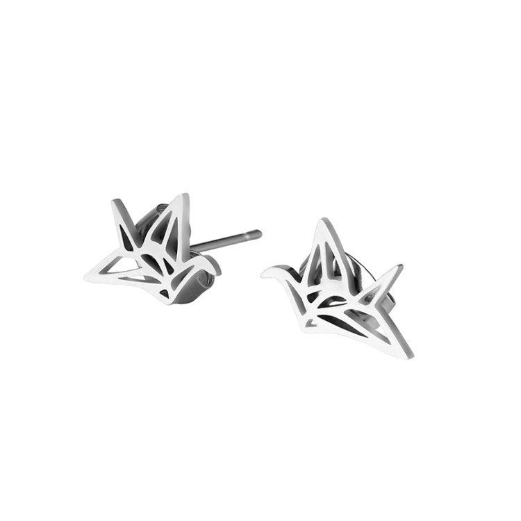 La Grue: Origami crane stud earrings