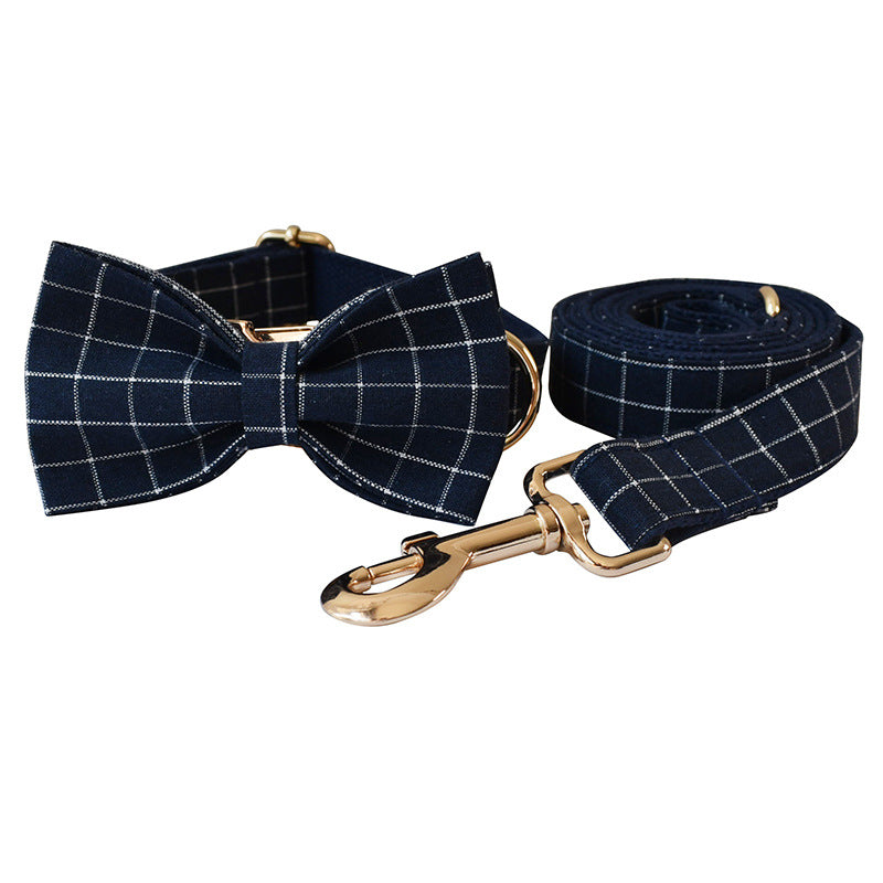 Le Tartan: Navy plaid dog collar, bow tie and leash