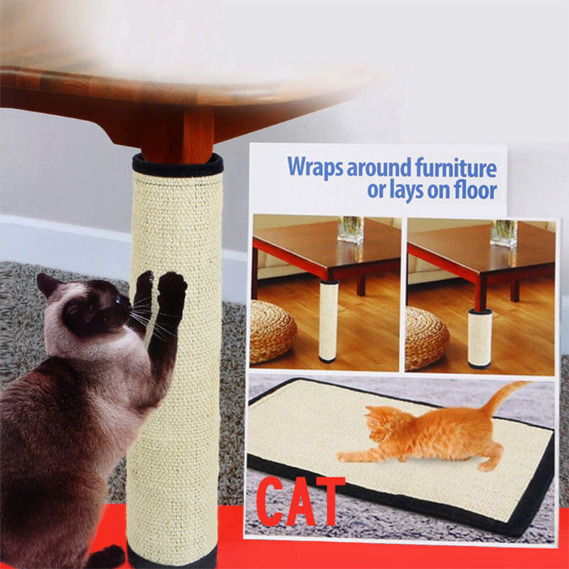 Le Paillasson sisal scratch pad wrapped around a table leg and laid flat