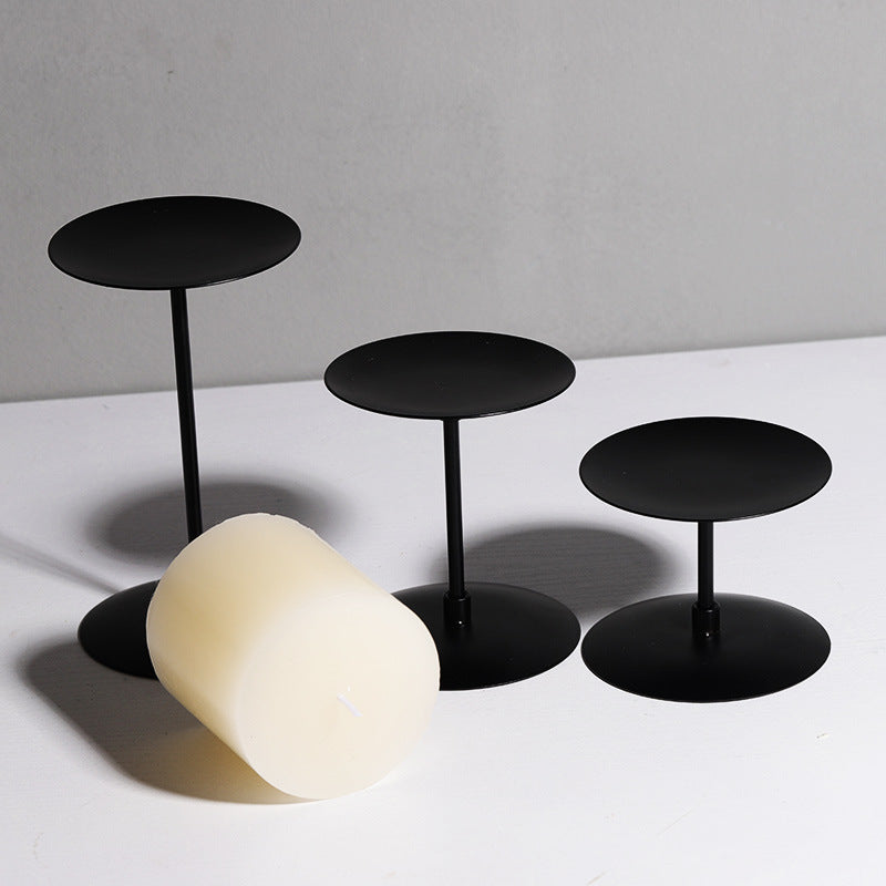 Les Trois Plateaux: Black iron pillar candle stands, set of three