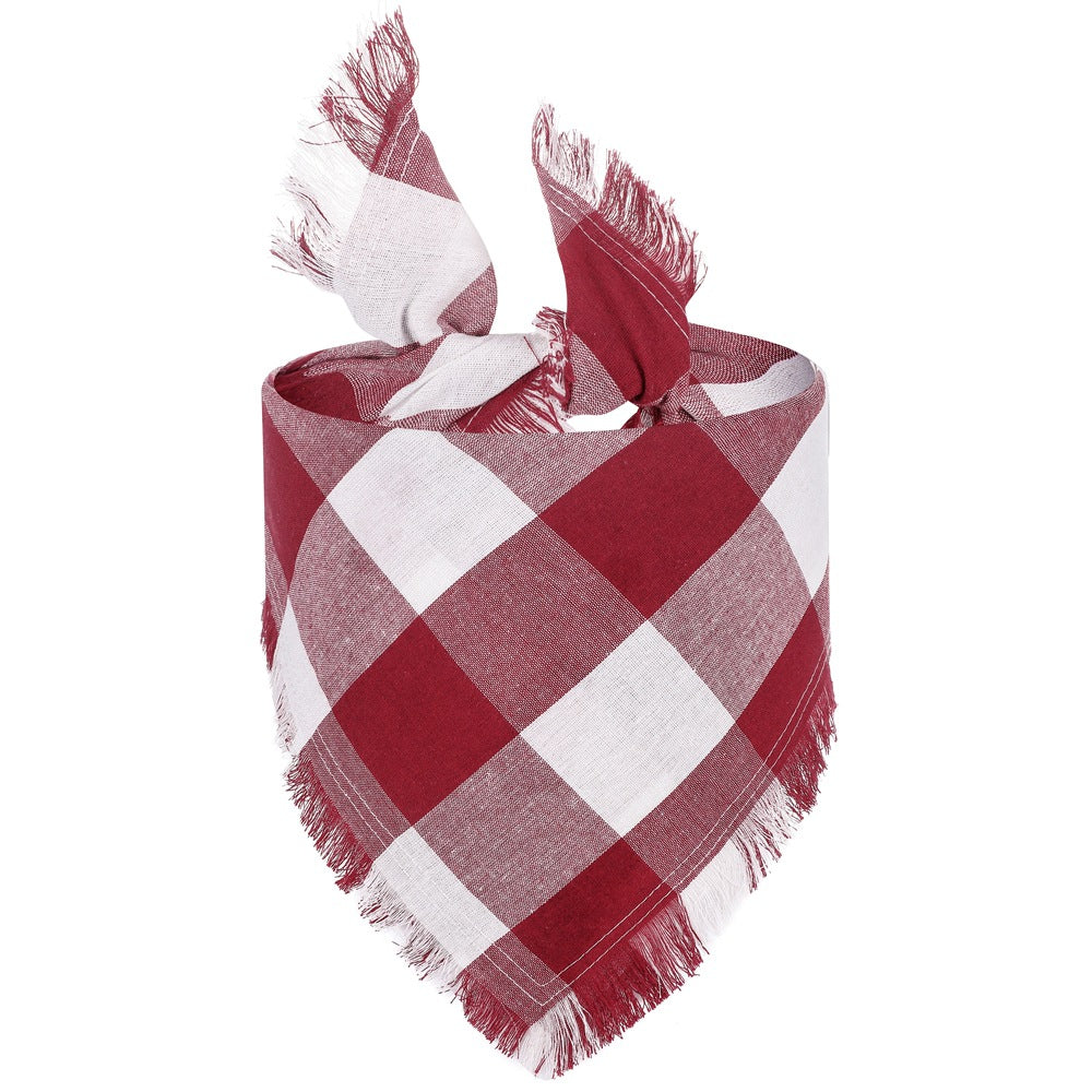 Le Carreau: Plaid dog bandana with fringed edge