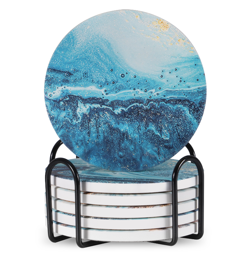 Les Sous-Verres: Six ceramic coasters with stand