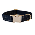 Le Tartan: Navy plaid dog collar, bow tie and leash