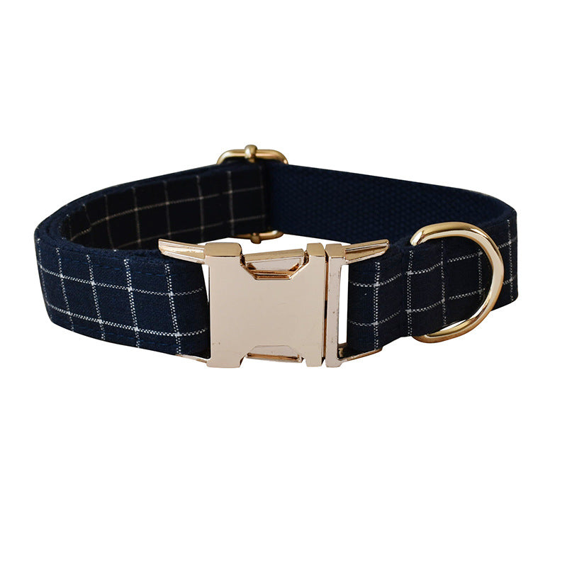 Le Tartan: Navy plaid dog collar, bow tie and leash
