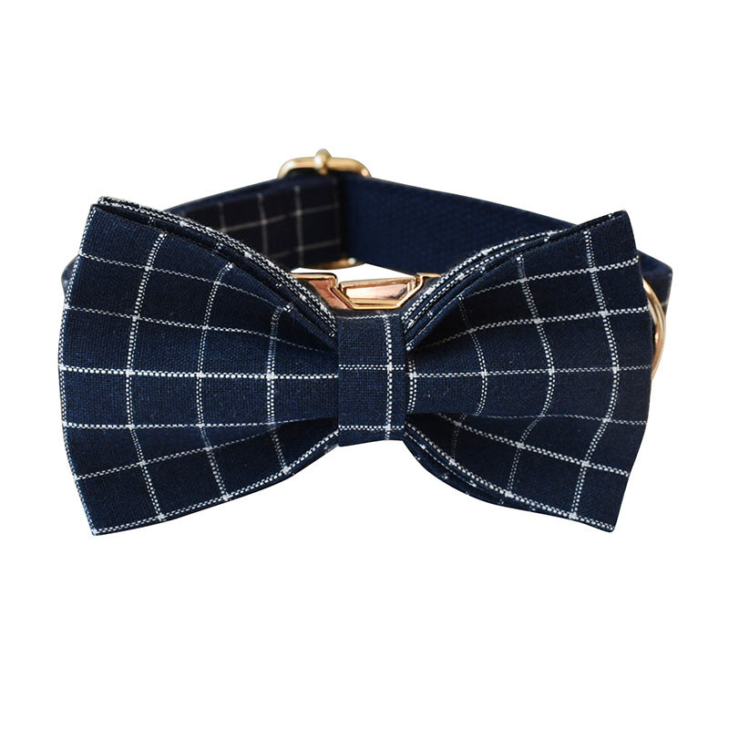 Le Tartan: Navy plaid dog collar, bow tie and leash
