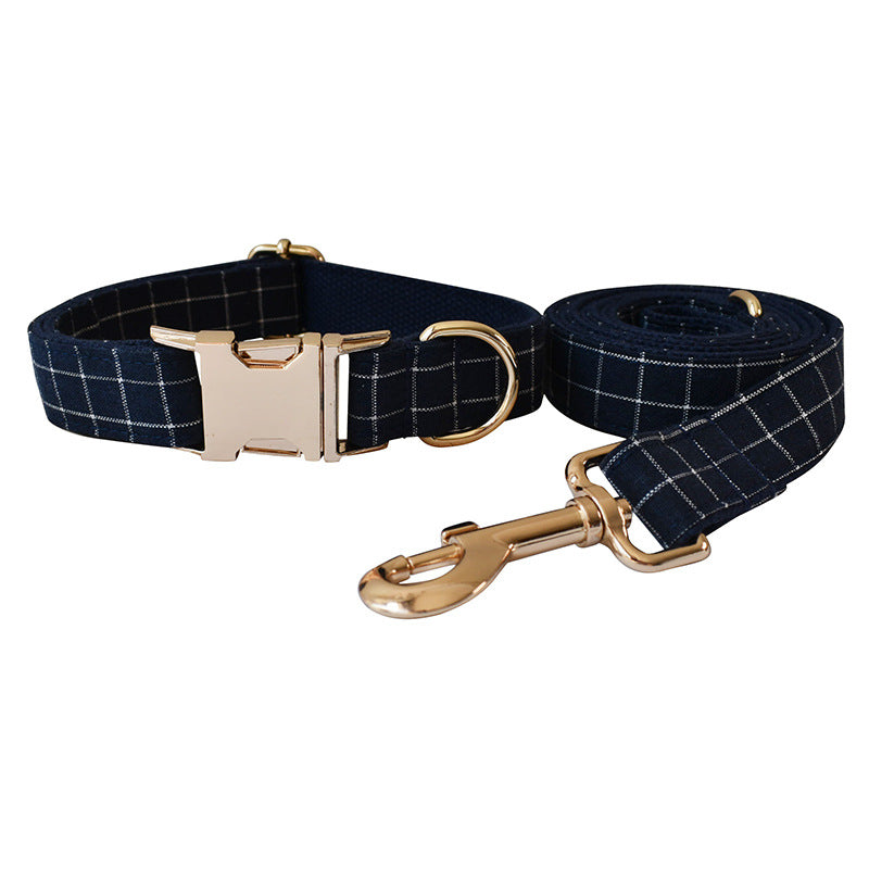 Le Tartan: Navy plaid dog collar, bow tie and leash
