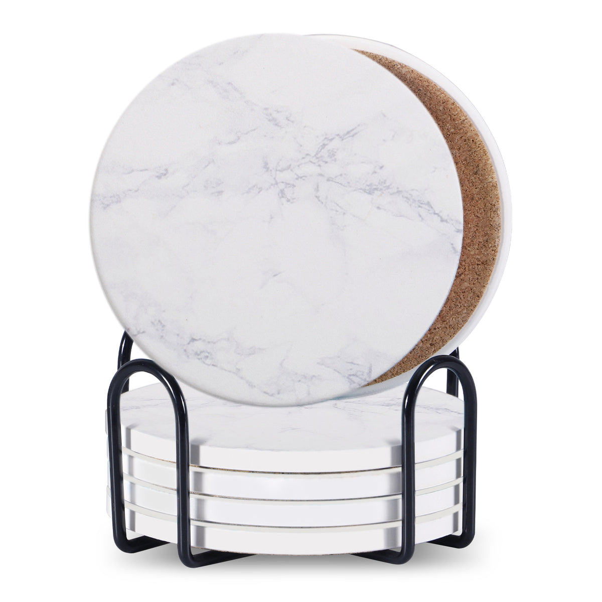 Les Sous-Verres: Six ceramic coasters with stand