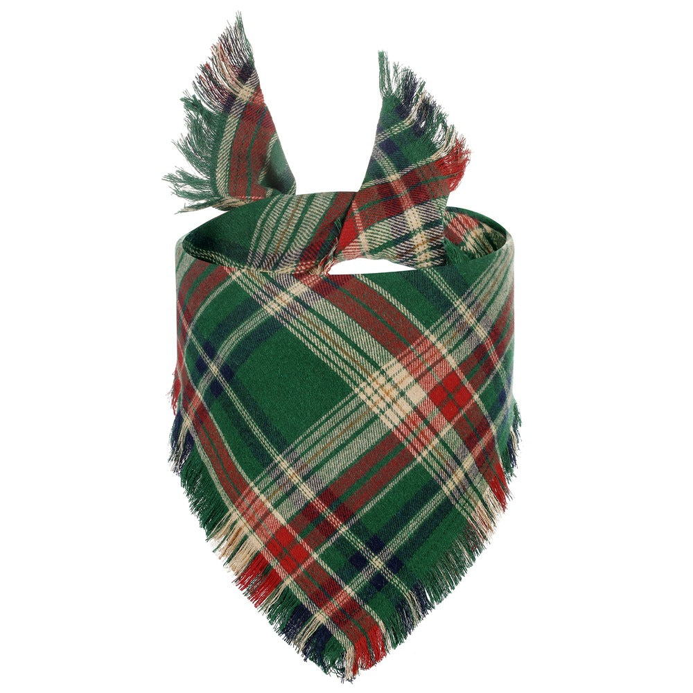 Le Carreau: Plaid dog bandana with fringed edge