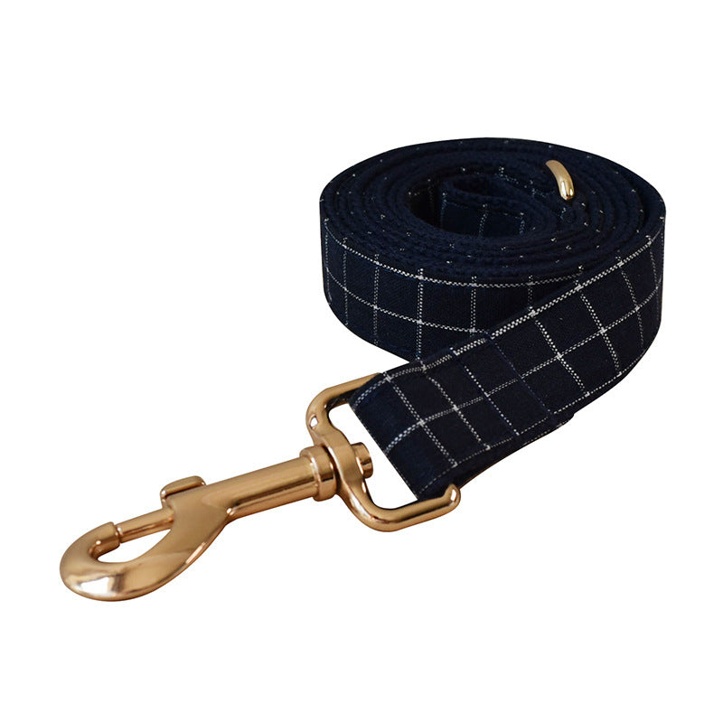 Le Tartan: Navy plaid dog collar, bow tie and leash